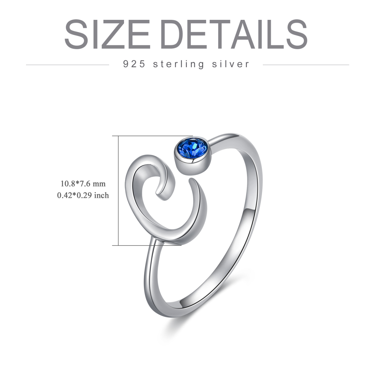 Sterling Silver Circular Shaped Crystal Personalized Initial Letter Ring with Initial Letter C-4