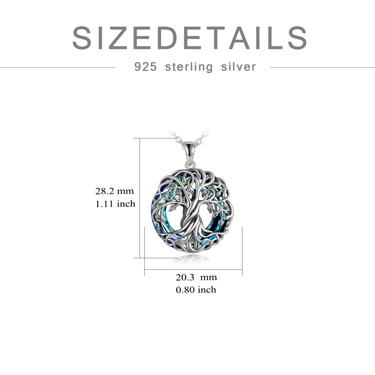 Sterling Silver Circular Shaped Crystal Tree Of Life Pendant Necklace-6