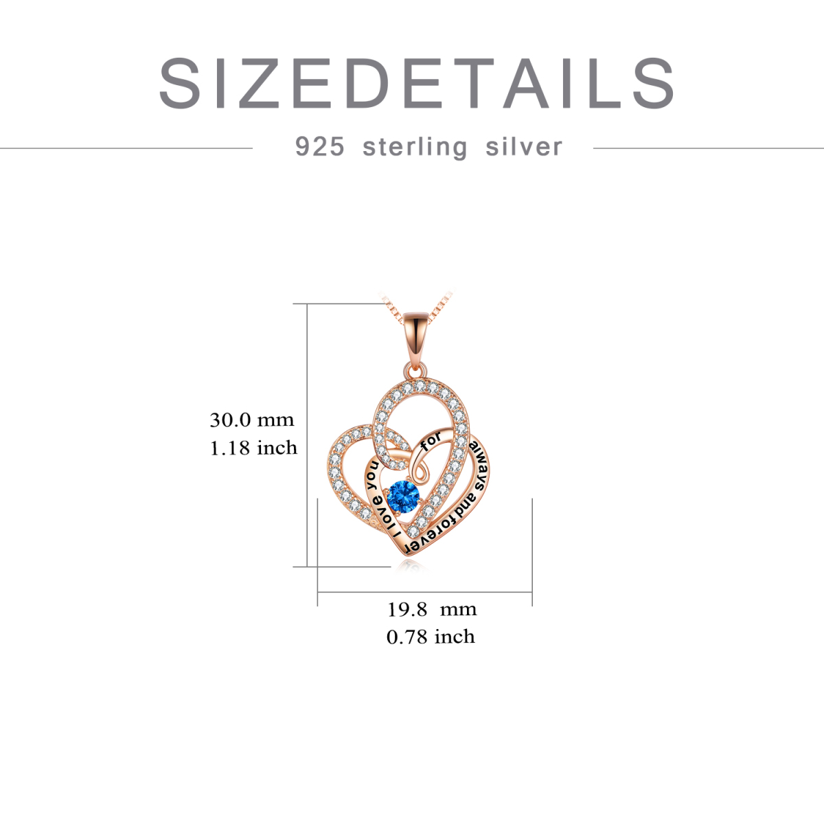 Sterling Silver with Rose Gold Plated Circular Shaped Cubic Zirconia Heart With Heart Pendant Necklace with Engraved Word-5