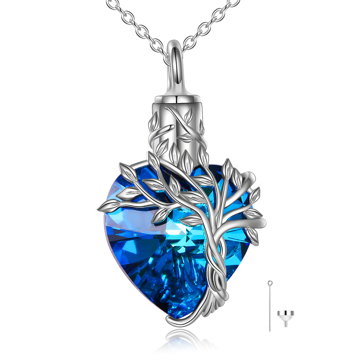 Collar de plata de ley con colgante de cristal en forma de corazón del árbol de la vida-1