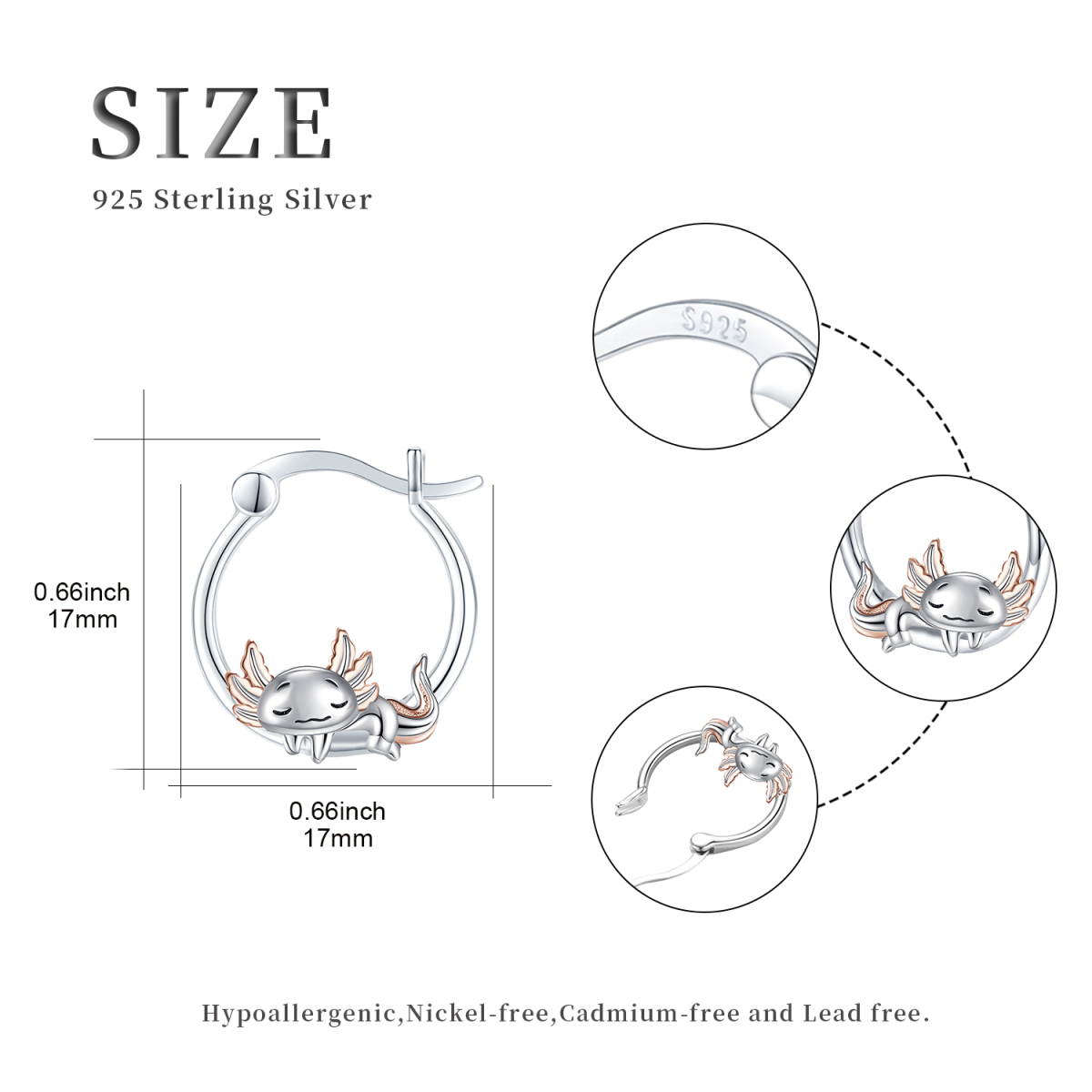 Sterling Silver Two-tone Axolotl Hoop Earrings-6