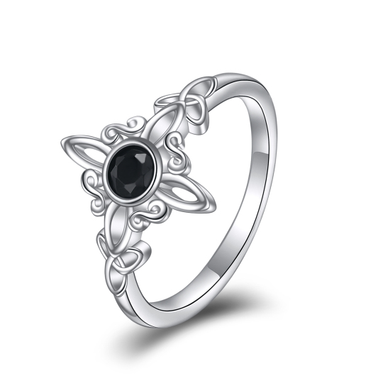 Sterling Silber Obsidian Keltischer Knoten Ring