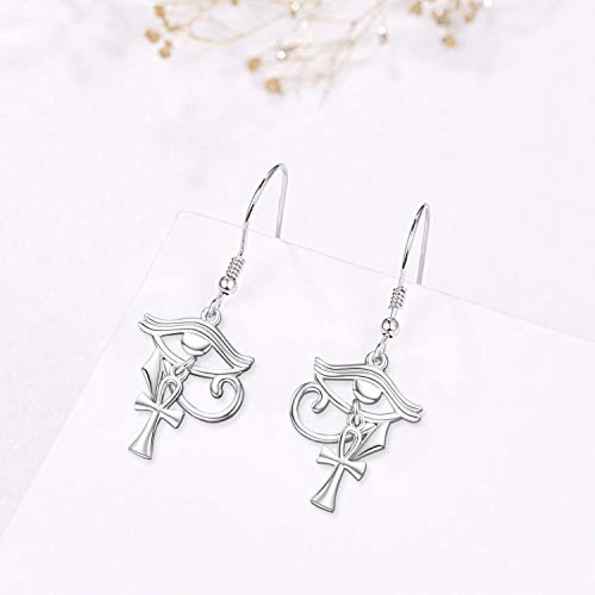 Sterling Silver Cross & Eye Of Horus Drop Earrings-4