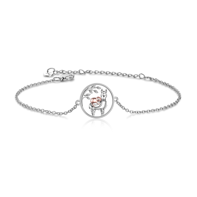 Sterling Silver Two-tone Alpaca & Llama & Sloth Pendant Bracelet-4