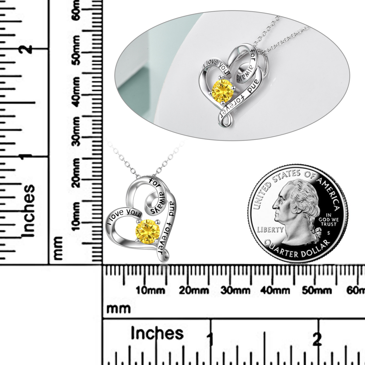 Sterling Silber kreisförmig Cubic Zirkonia Herz Anhänger Halskette mit eingraviertem Wort-6