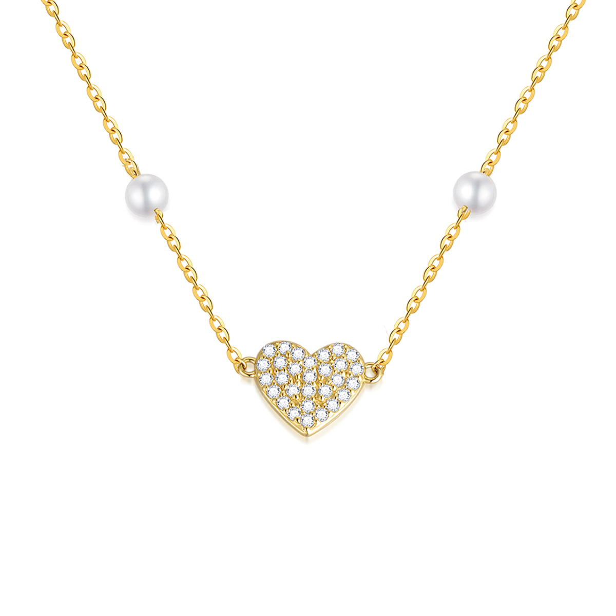 14K Gold Moissanite & Pearl Heart Pendant Necklace-1