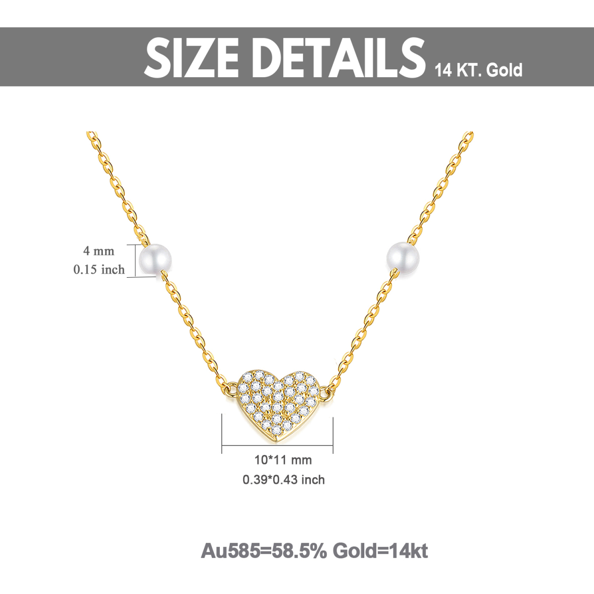 14K Gold Moissanit & Perle Herz-Anhänger Halskette-5