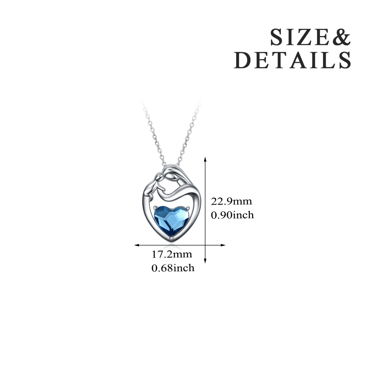 Sterling Silver Heart Shaped Crystal Mother & Daughter & Heart Pendant Necklace-5