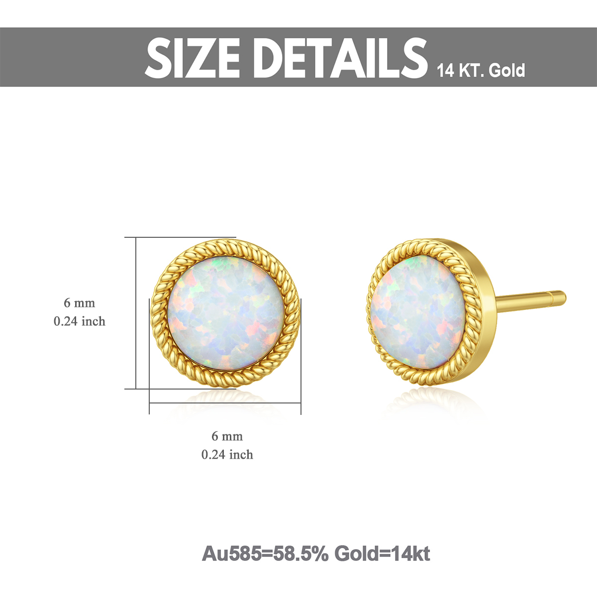 14K Gold Circular Shaped Opal Ball Stud Earrings-5