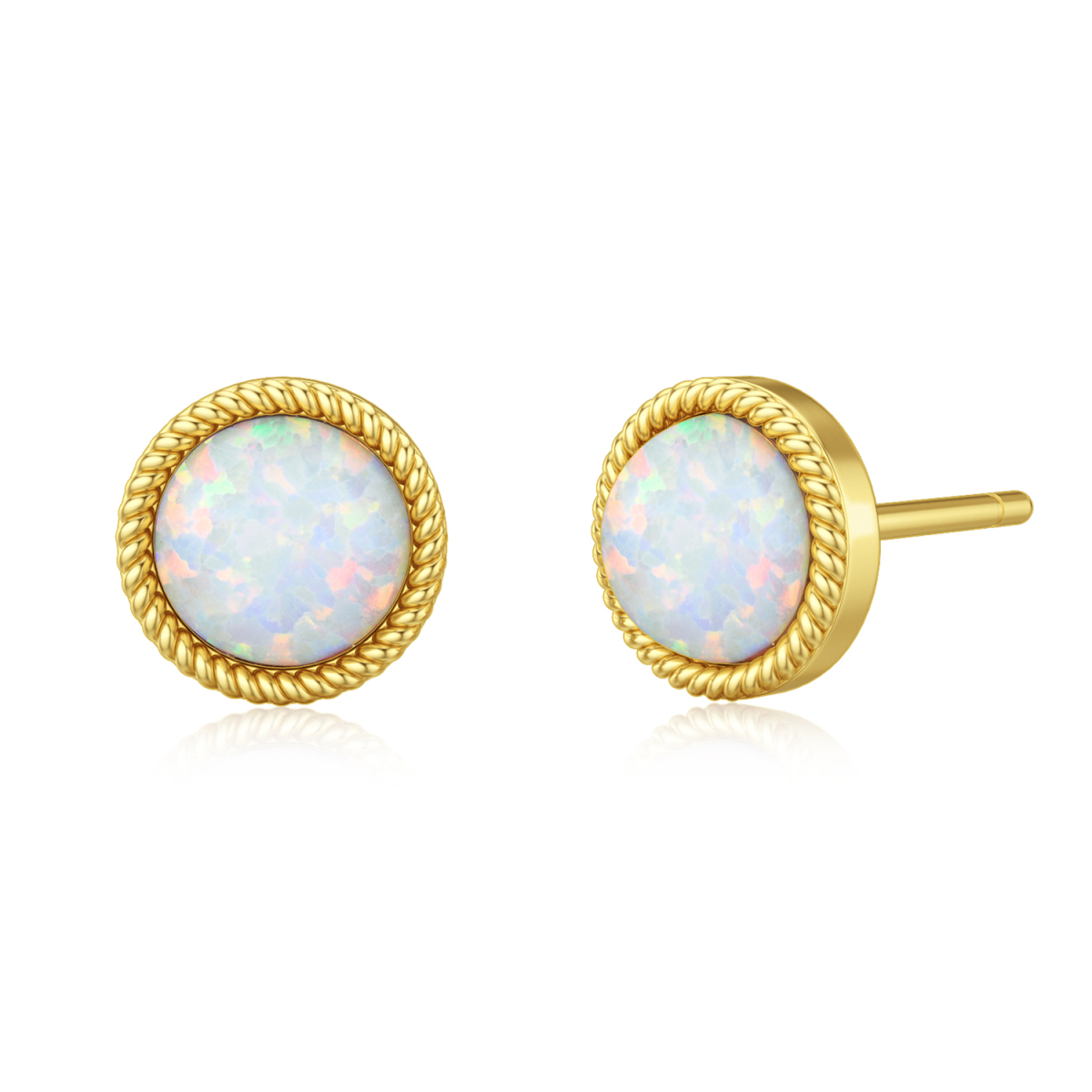14K Gold Circular Shaped Opal Ball Stud Earrings-1