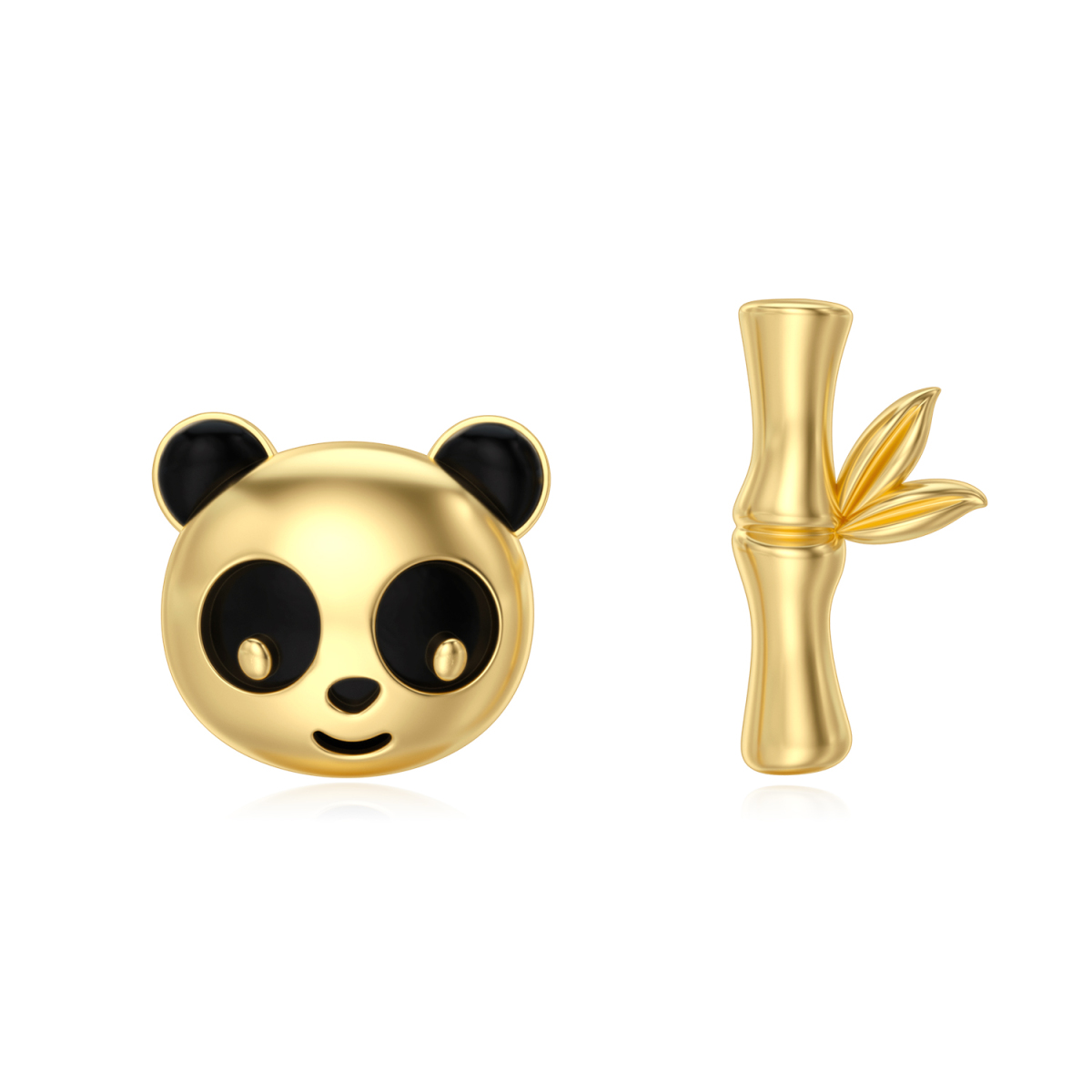 14K Gold & Black Panda Stud Earrings-1