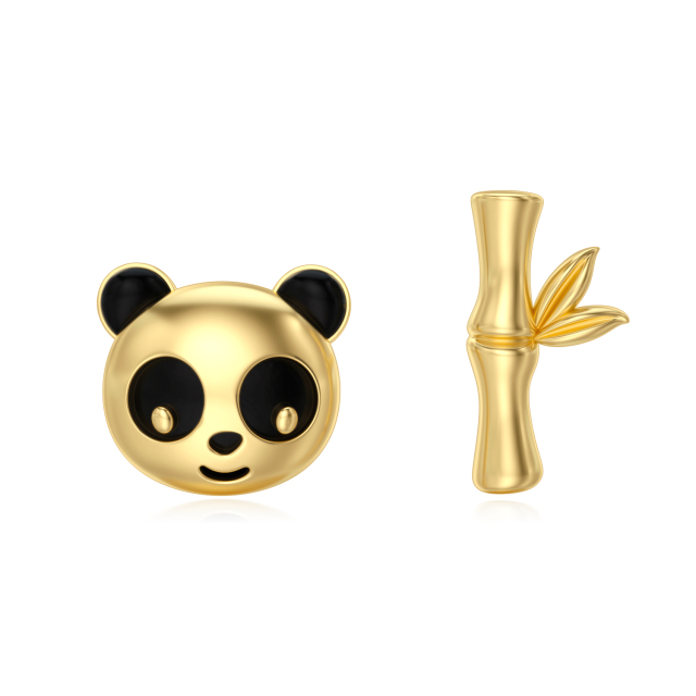 14K Gold & Black Panda Stud Earrings-4