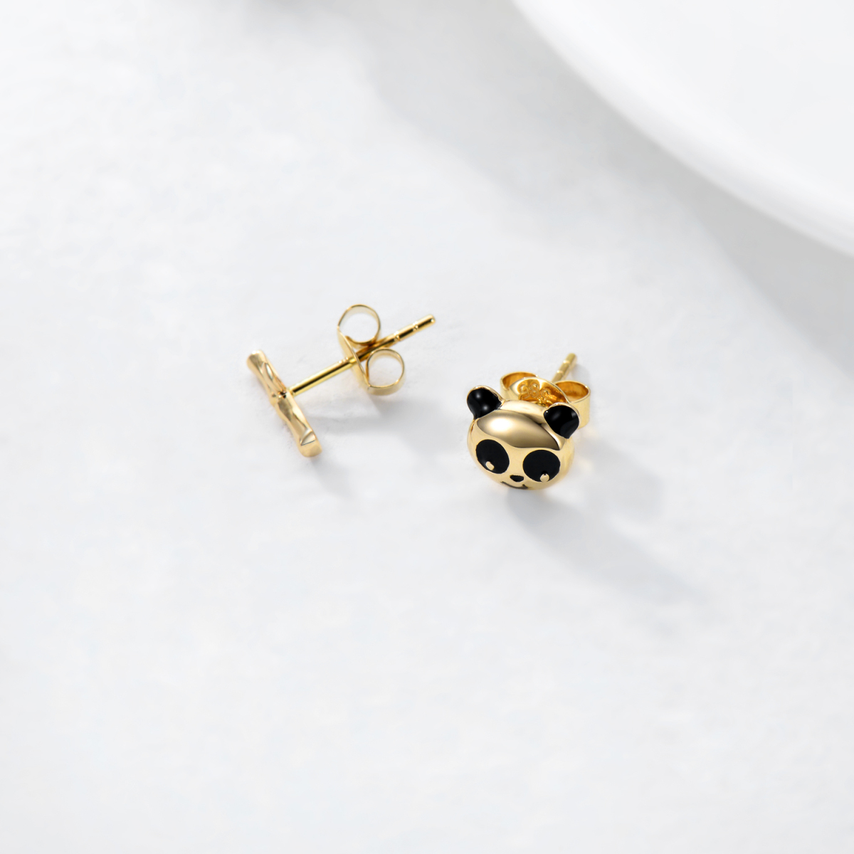 14K Gold & Schwarzer Panda-Ohrstecker-4