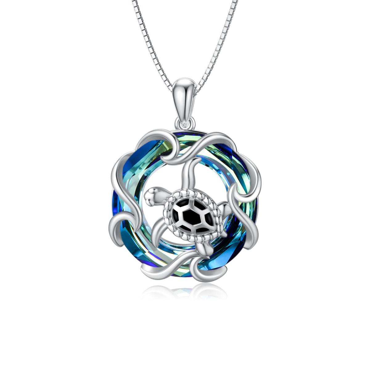 Collar colgante de plata de ley con forma circular de tortuga marina de cristal-1