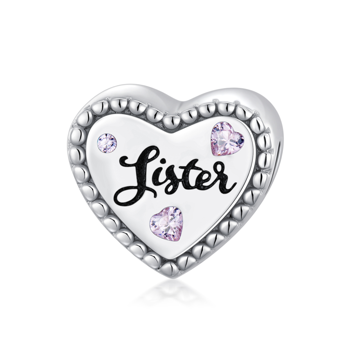 Sterling Silver Heart Cubic Zirconia Personalized Photo & Auntie & Grandmother & Mother & Sisters & Heart Bead Charm-1