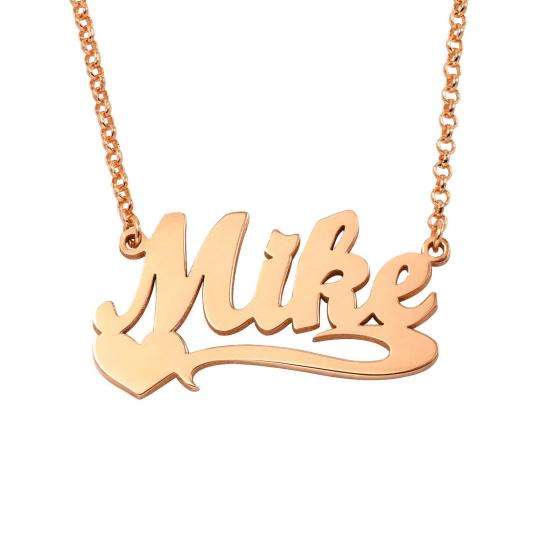 Sterling Silver with 14K Rose Gold Plated Personalized Classic Name & Heart Pendant Necklace