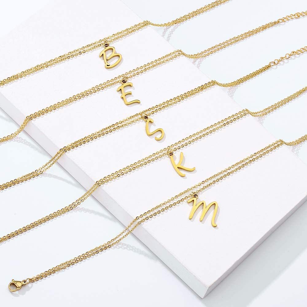 Sterling Silver with Yellow Gold Plated Personalized Initial Letter Multi-layered Anklet-6