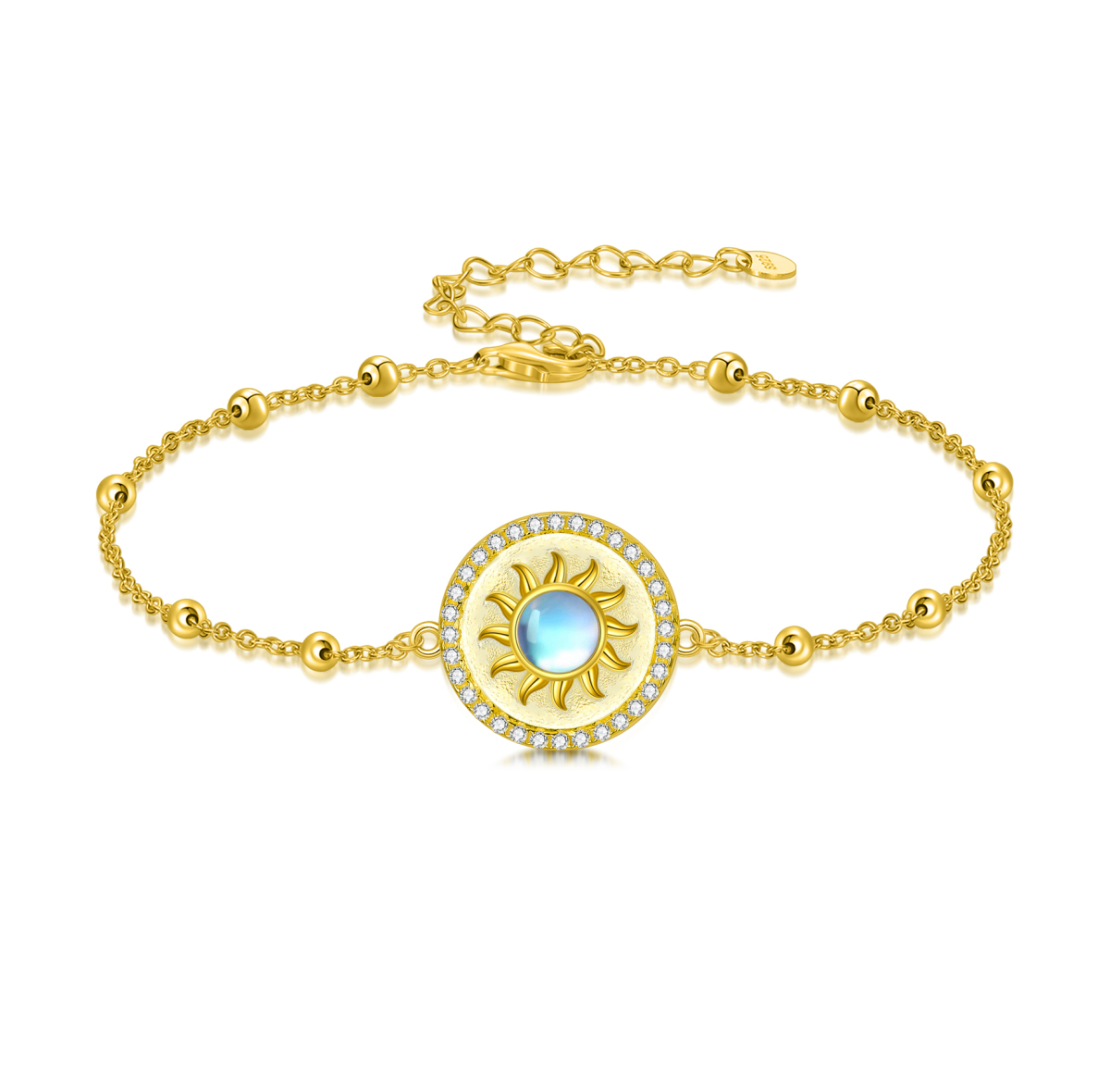 14K Gold Moonstone Sun Pendant Bracelet-1