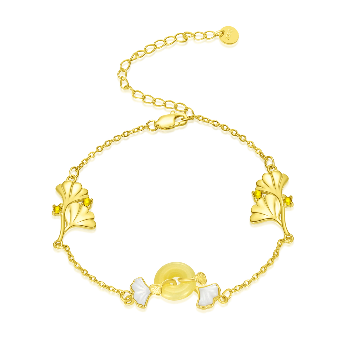 Sterling Silver with Yellow Gold Plated Crystal Leaves Pendant Bracelet-1