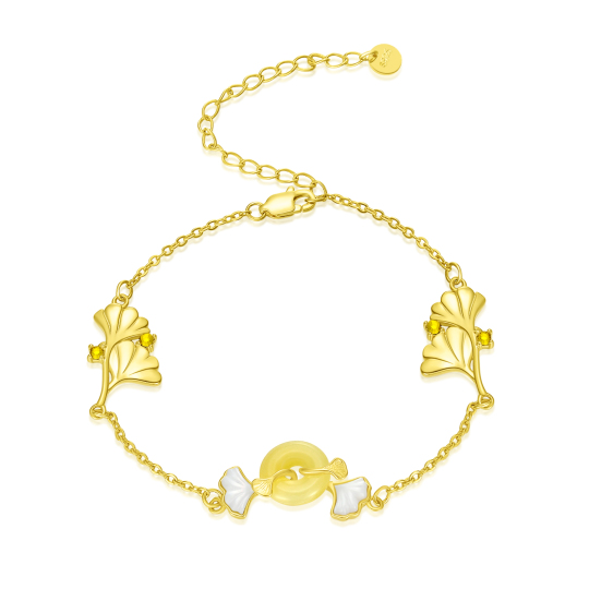 Bracelet en argent sterling avec pendentif feuilles en cristal plaqué or jaune