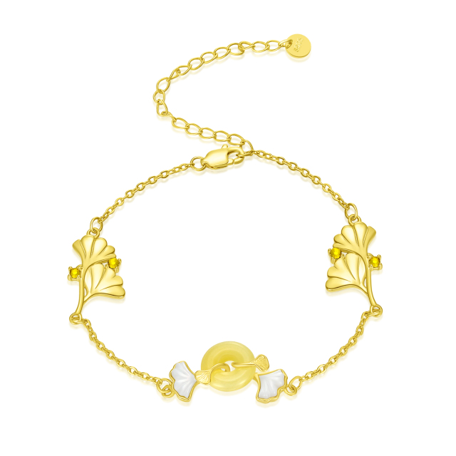 Sterling Silver with Yellow Gold Plated Crystal Leaves Pendant Bracelet-0