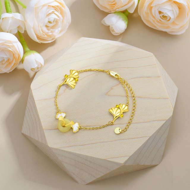 Bracelet en argent sterling avec pendentif feuilles en cristal plaqué or jaune-3