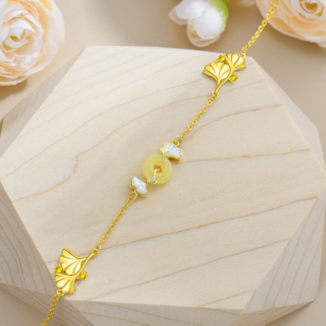 Sterling Silver with Yellow Gold Plated Crystal Leaves Pendant Bracelet-2