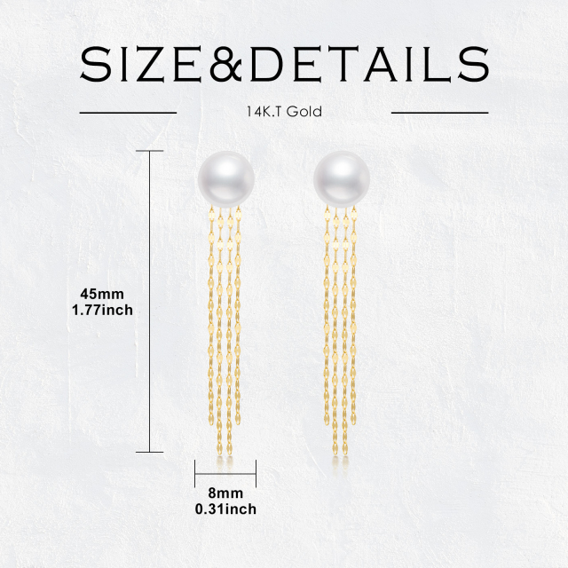 14K Gold Circular Shaped Pearl Bead Drop Earrings-5
