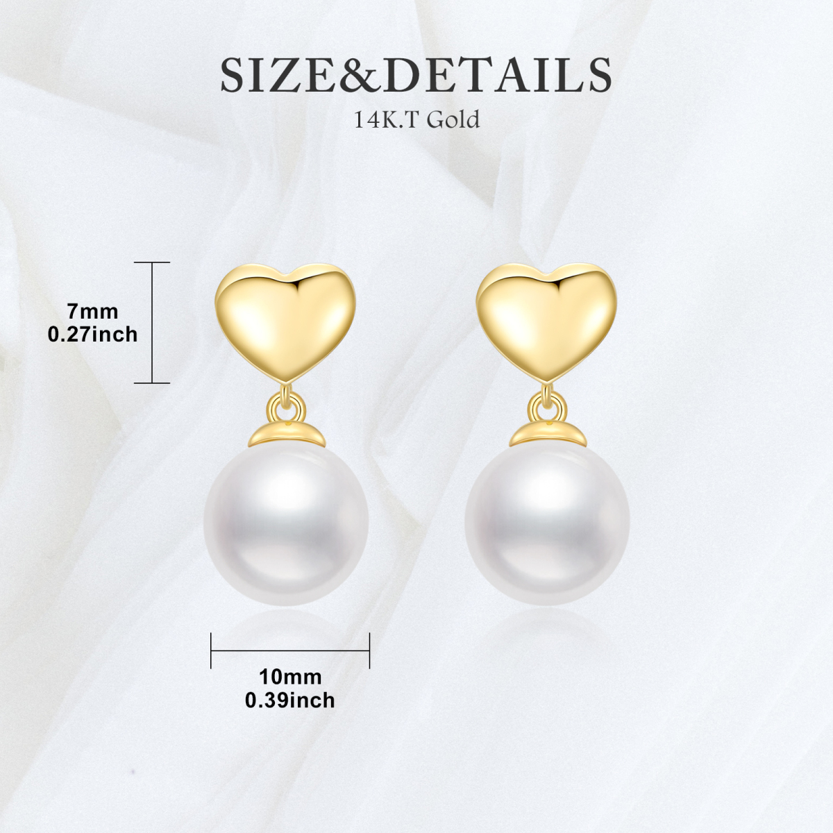 Boucles d'oreilles pendantes en forme de cœur et de perles circulaires en or 14 carats-5