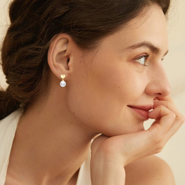 Heart Shape Earrings with Pearl Drops Gifts for Women Summer Jewelry-1