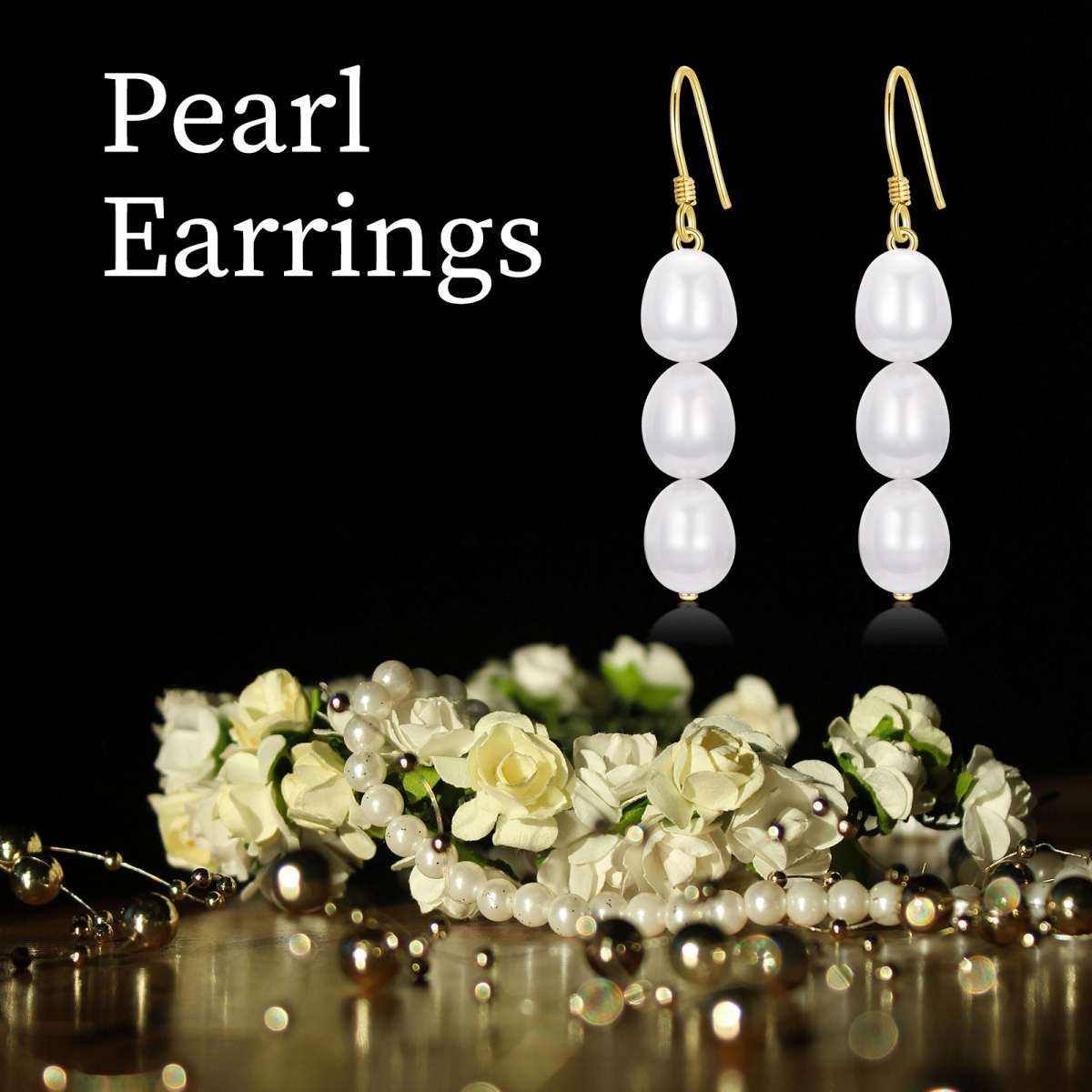 14K Gold Pearl Bead Drop Earrings-6