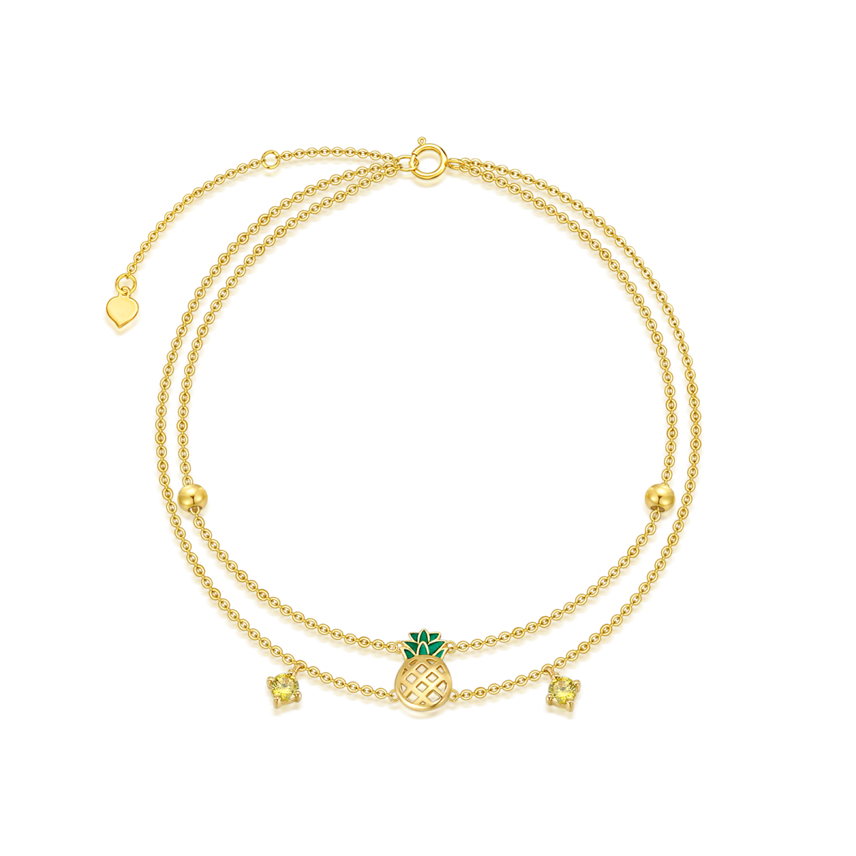 Bracelet de cheville multicouche en forme d'ananas et de zircone cubique en forme de carré de princesse en or 14 carats-1