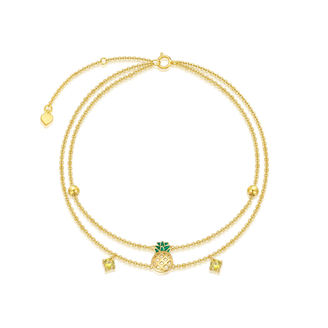 Bracelet de cheville multicouche en forme d'ananas et de zircone cubique en forme de carré de princesse en or 14 carats-0