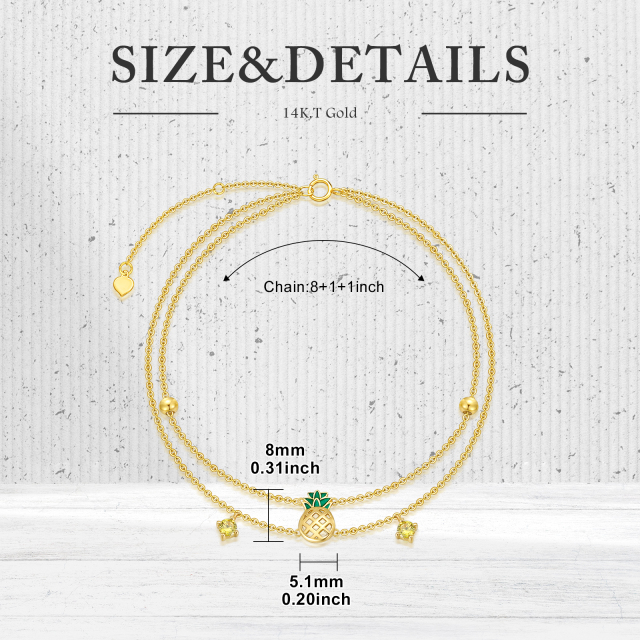 Bracelet de cheville multicouche en forme d'ananas et de zircone cubique en forme de carré de princesse en or 14 carats-4
