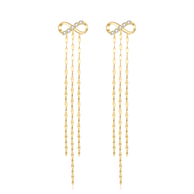 Boucles d'oreilles en chaîne à 3 carreaux 14K, symbole infini Moissanite, bijoux d'été, cadeaux pour femmes-0