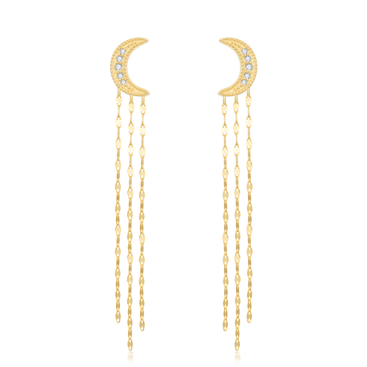 Boucles d'oreilles pendantes lune en moissanite de forme circulaire en or 14 carats-1