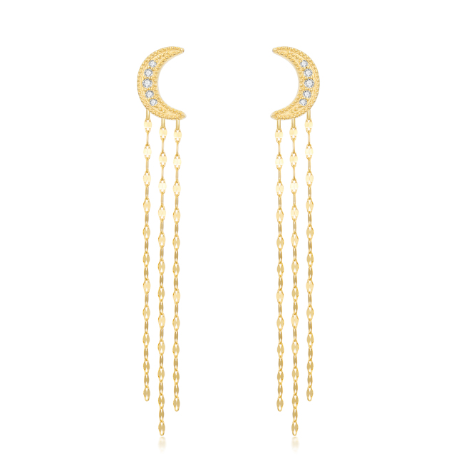 14K 3-Tile Chain Moissanite Moon Earrings Summer Jewelry Gifts for Women-0
