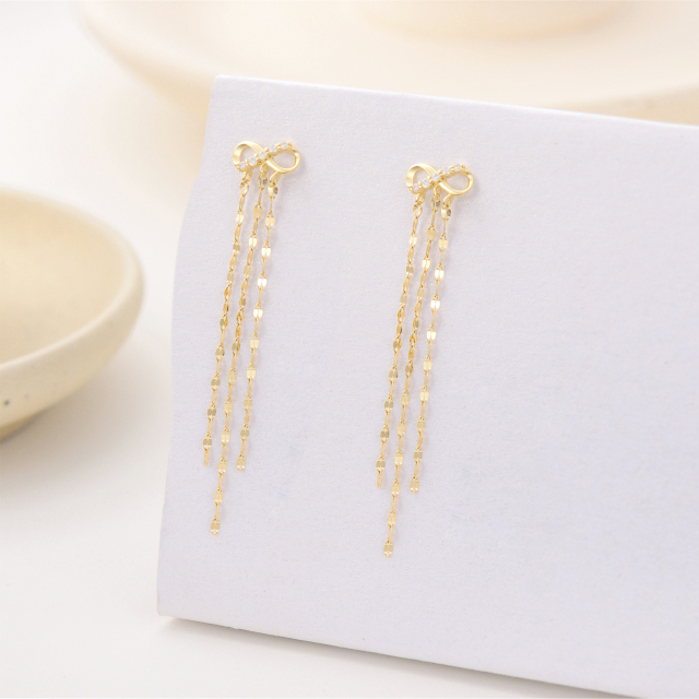 14K 3-Tile Chain Moissanite Infinity Symbol Earrings Summer Jewelry Gifts for Women-3