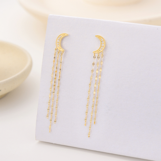 14K 3-Tile Chain Moissanite Moon Earrings Summer Jewelry Gifts for Women-3