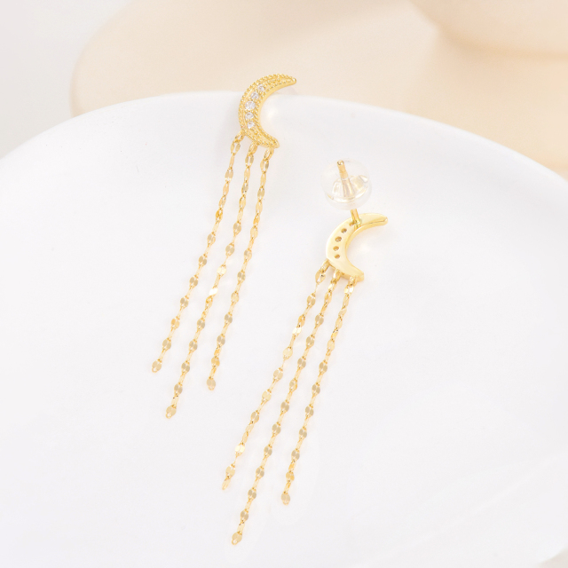 14K 3-Tile Chain Moissanite Moon Earrings Summer Jewelry Gifts for Women-2