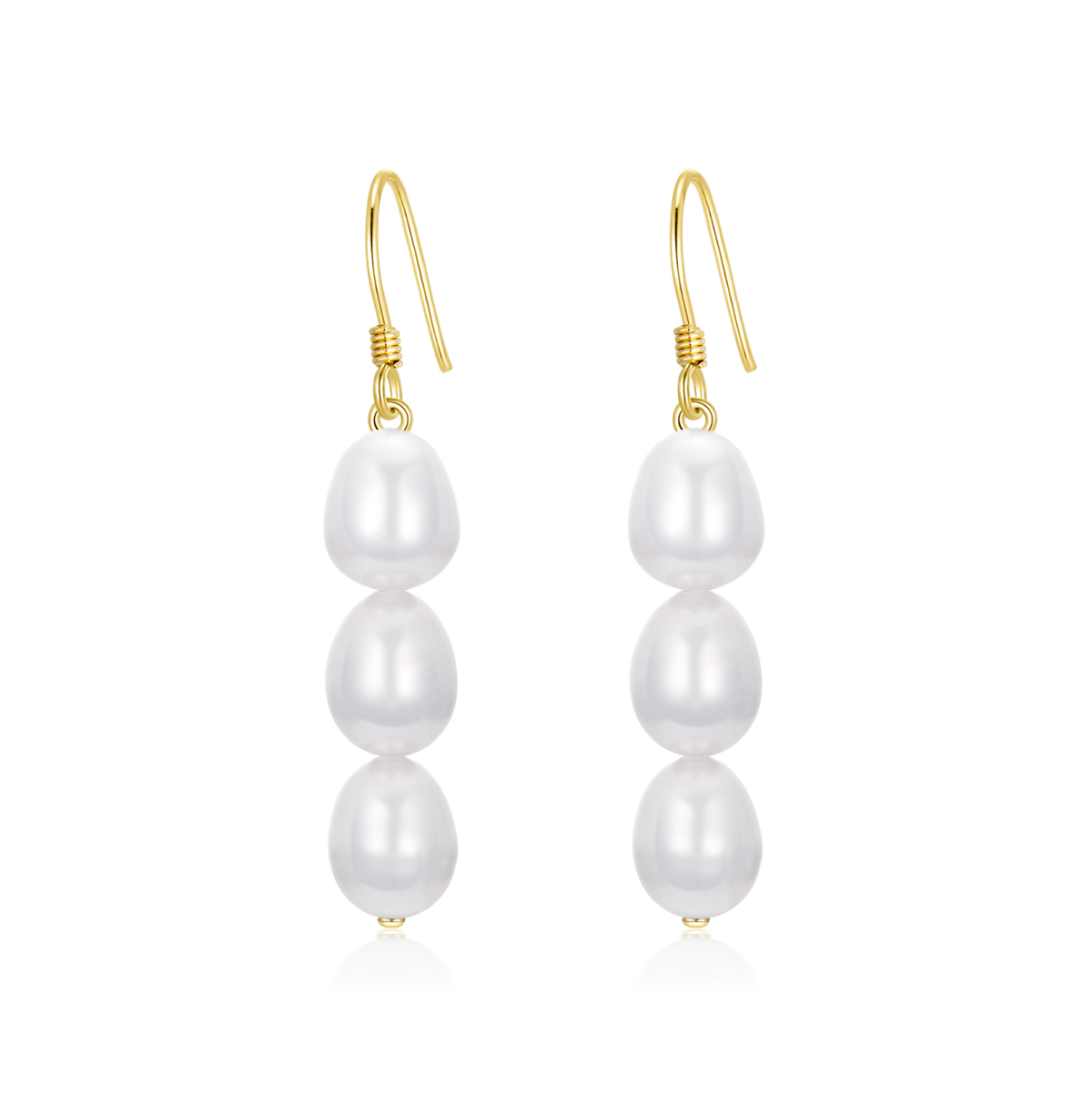 14K Gold Pearl Bead Drop Earrings-1