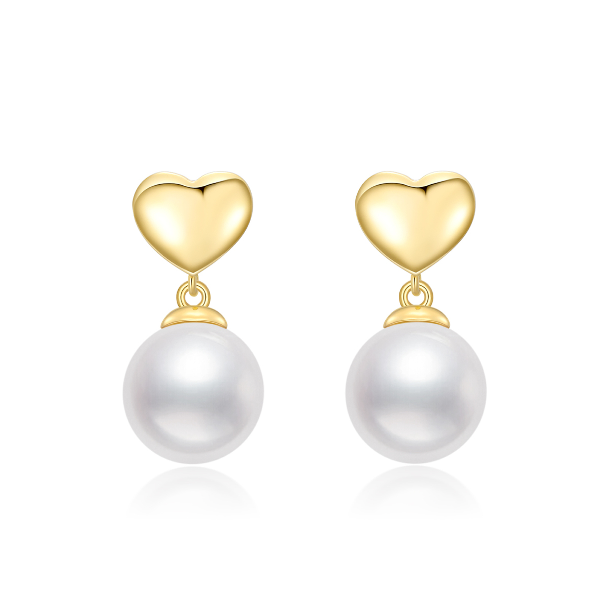 Boucles d'oreilles pendantes en forme de cœur et de perles circulaires en or 14 carats-1