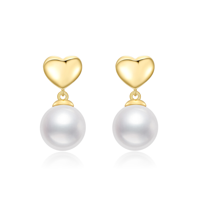 Aretes colgantes con forma de corazón y perlas circulares de oro de 14 quilates-0