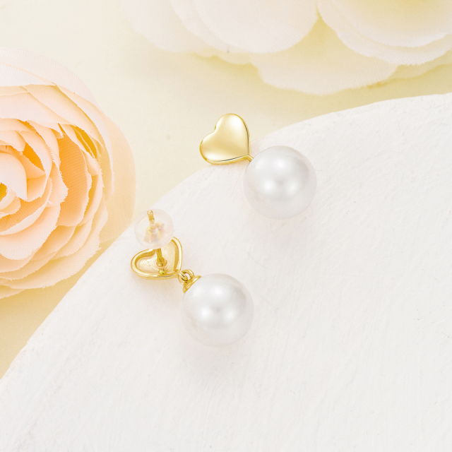Pendientes en forma de corazón con gotas de perlas, regalos para mujer, joyería de verano-4