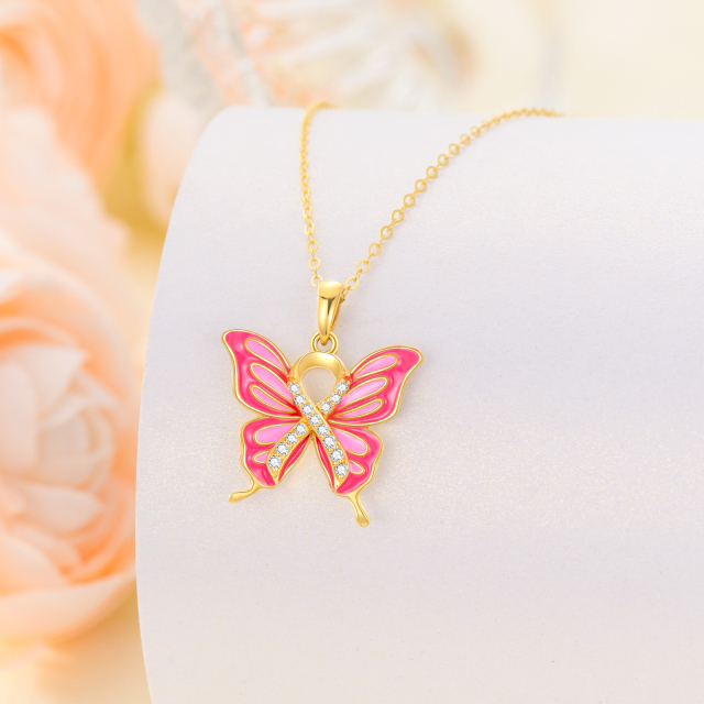 14K Gold Ribbon Butterfly With Zircon Necklace Elegance Jewelry Gifts for Women-3