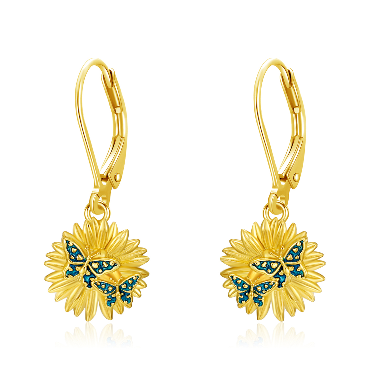 Boucles d'oreilles pendantes en argent sterling avec papillon et tournesol plaqué or jaune-1