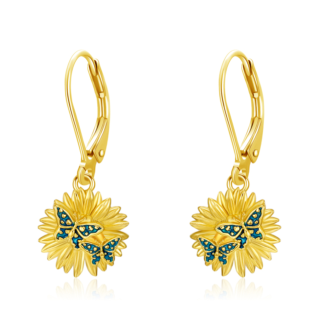 Sterling Silver with Yellow Gold Plated Butterfly & Sunflower Drop Earrings-0