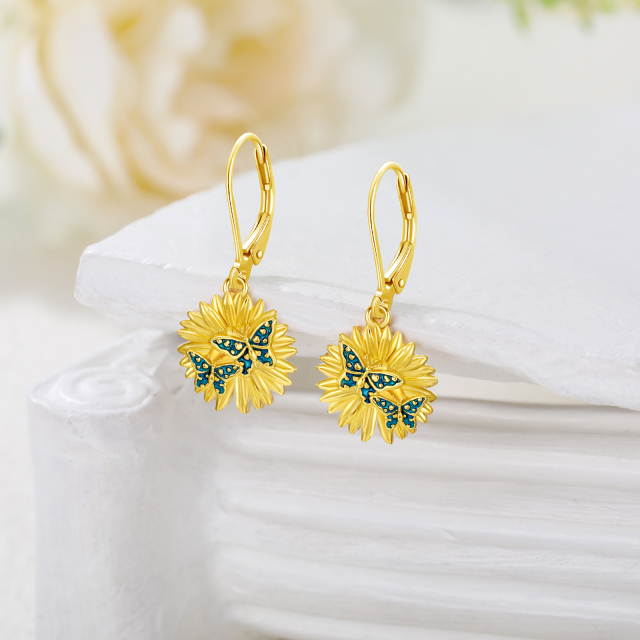 Sterling Silver with Yellow Gold Plated Butterfly & Sunflower Drop Earrings-3