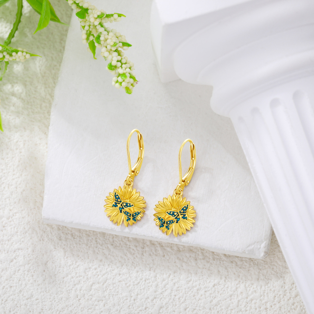 Sterling Silver with Yellow Gold Plated Butterfly & Sunflower Drop Earrings-2