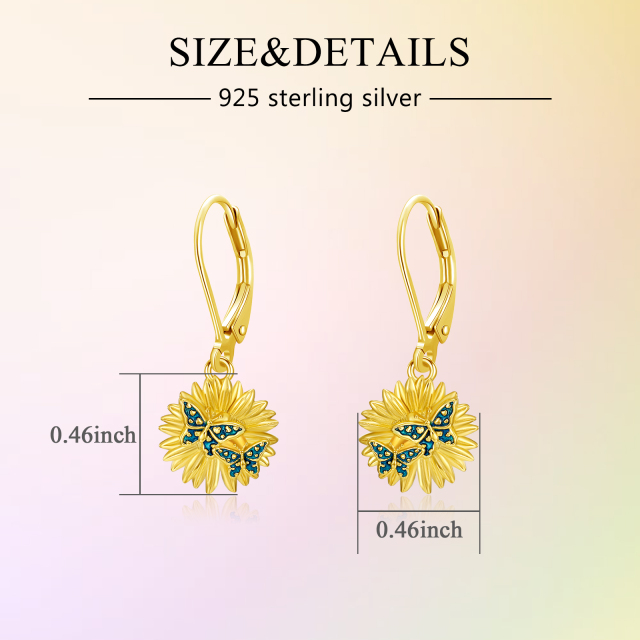 Sterling Silver with Yellow Gold Plated Butterfly & Sunflower Drop Earrings-4